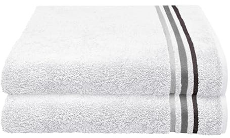 Schiesser Frottier Duschtuch Skyline Color im 2er Set | 100% Baumwolle aus nachhaltiger Produktion | saugstark, weich, farbecht | 70x140cm | Weiß