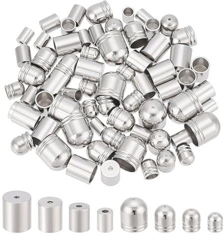 UNICRAFTALE 80 STK 2 Stile 8 Größen 304 Edelstahl Kordelenden Metall Endkappen Säulen Kordel Endkappen Leder Kordel Enden Terminatoren Schmuck Endspitze Perlenkappen Für DIY Armbänder Ohrringe