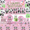 Obussgar Panda Geburtstag Party Dekorationen- Panda Party Zubehör einschließlich Kulisse, Teller, Tassen, Tischtücher, Panda Ballons für Mädchen Geburtstag Party - Serviert 20 (C)