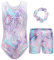 FEOYA Turnanzug Mädchen Ärmellose Diamant Ballett Tanztrikots mit Shorts Haarband Set Kinder Schule PE Ballett Tanz Gymnastik Trikot Body Top Gymnastikanzug Tanzen Kleidung J 9-10 Jahre