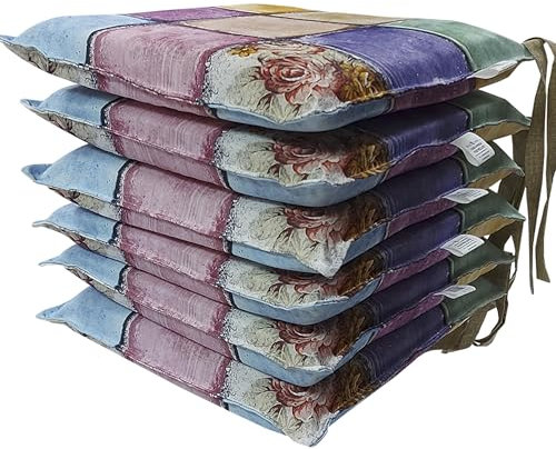 Cuscini Sedie Cucina Set da 6 (40x40x5cm) Cuscini per Sedie Quadrati, Coprisedia Cucina con Laccetti, Copri Sedia da Cucina Sfoderabili, Cuscino Sedia Coprisedie in Stampa Digitale (6 Piastrellato)