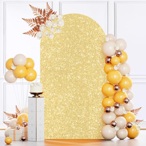 MODFUNS Goldene Party-Bogenabdeckung mit Pailletten, Spandex, 200 cm, schimmernd, Hochzeitsbogen-Abdeckungen für runde Oberbögen, Glitzer-Bogenhintergrund, Stoff für Babypartys