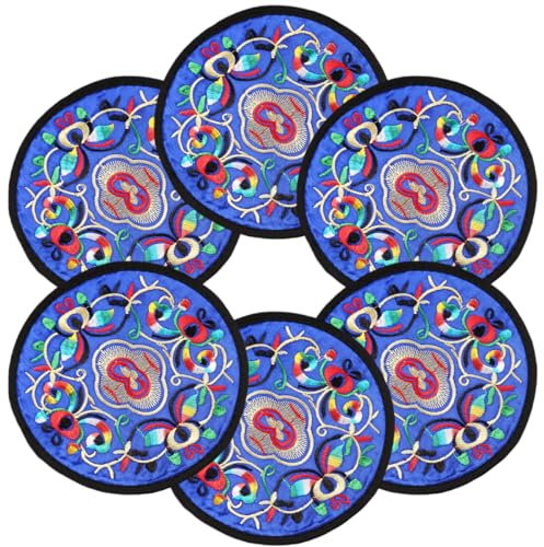 marysgift Coasters Set of 6 Floral Cloth Coasters for Decoration, 5.12 Inch Fabric Boho Mexican Art Souvenirs Gifts Vintage Ethnic Teacup Mat Indian Home Ornament 14cm BD0494
