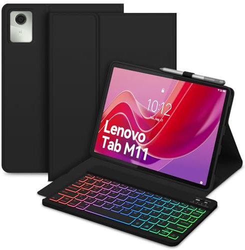 Bettdow for Lenovo Tab M11 11 2024 Keyboard Case, UK Layout Detachable Wireless Backlit Keyboard with Case for Lenovo Tab M11 11 Inch 2024, Black