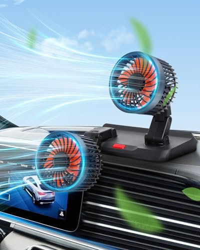 SUPAREE Car Fans Cooling 12V Powerful Car Fan 12V Cigarette Lighter Campervan 12V Fans Dashboard Dual Head 3 Speed 360°Rotation for Van SUV Truck Caravan