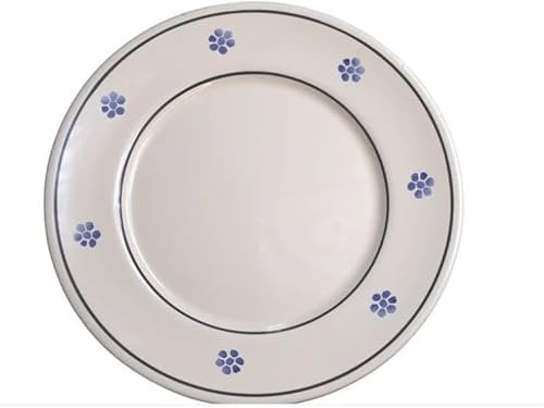 ESTOCK1STYLE SET PIATTI Fondi/Piani 24 cm in ceramica Artigianali con fiori blu dipinti a mano (Set piatti Piani X 4)
