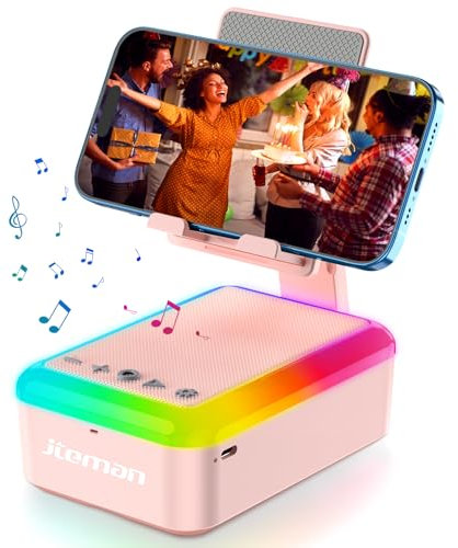 Gifts for Women Cell Phone Stand with Bluetooth Speaker and Light, Portable Lanyard, Cool Tech Gifts for Wife Mom Women Men, Unique Birthday Gift Ideas Pink