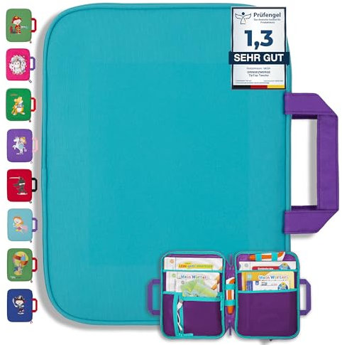 GRINSEZWERGE Tasche für TipToi Bücher Plus TipToi Stift und Zubehör – 10 Motive | passend auch für Kinder Tablet und Edurino Figuren | Tip TOI Starterset Buch Aufbewahrung Hülle - türkis