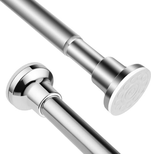 Duschvorhangstange Edelstahl, Vorhangstange Spannstange ohne Bohren, Teleskopstange Ausziehbar für Badezimmer, Schlafzimmer(φ25mm,Silber,76-132cm)