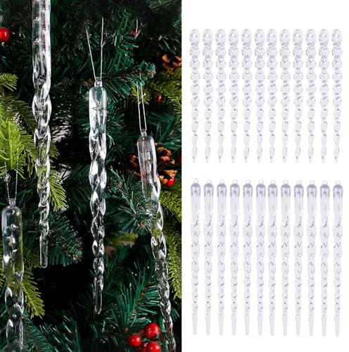 24 Stück Eiszapfen-Ornamente, 20 cm Großer Transparenter Eiszapfen-Anhänger aus Kunststoff für den Weihnachtsbaum, Hängende Eiszapfen-Dekoration für den Weihnachtsbaum, Winter,