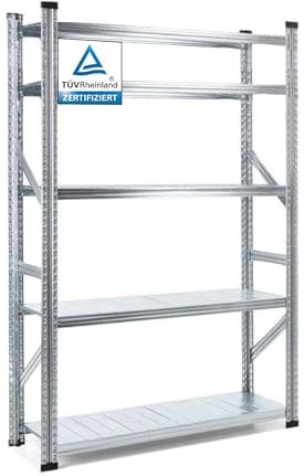 PROREGAL Fachbodenregal Stecksystem Proximo | Grundregal | HxBxT 200x150x40cm | 5 Ebenen | Fachlast 130 kg | Beidseitig nutzbar | Verzinkt | Lagerregal, Steckregal, Metallregal