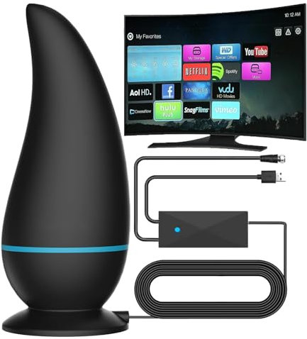 TV Aerial Indoor with 300+ Miles Long Range & 360° Reception, Freeview Strong Signal Digital Aerial UK Support 4K/ 1080P/VHF/UHF/DAB Radio All TV with 16.4Ft Coax Cable