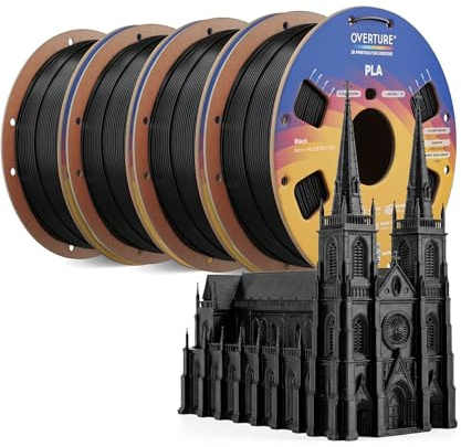 OVERTURE PLA Filament 1,75 mm Schwarz, 4kg | Super Speedy | Gleichmäßige Extrusion • Stärkere Zähigkeit • Maßhaltig ±0,02 mm • Sauber Gewickelte • Für gängige FDM-3D-Drucker