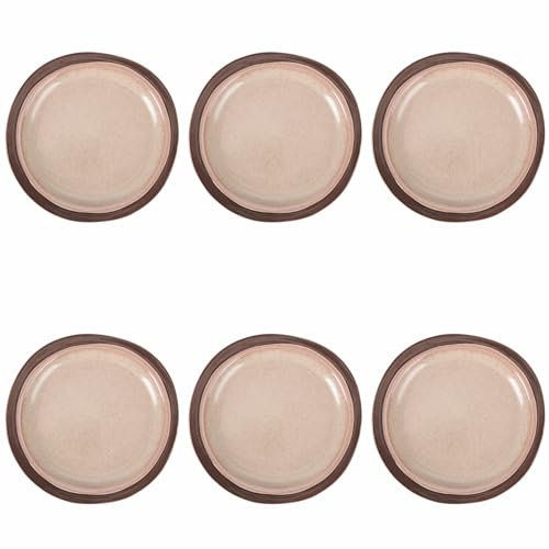 Villa d'Este Home Tivoli Set 6 piatti frutta beige in gres, bordo marrone, Bretagne Terra