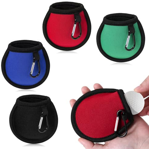 4Pcs Golf Ball Cleaner Pouch, Compact Golf Ball Washer Bag with Clips, Waterproof Golf Ball Cleaning Bag with Double Layers, Portable Golf Ball Bag, Golf Accessories for Golfers Gift (4 Colors)