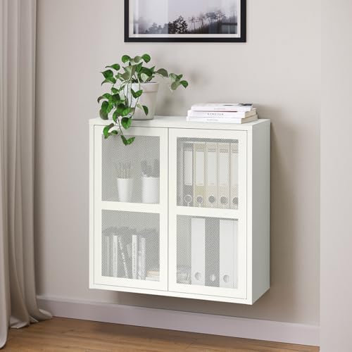 skølm Zephyr Metall Kommode – Hängeschrank mit 2 Fächern & flexiblen Einlegeboden – Mehrzweckschrank mit Push-to-Open-Türen – Metallschrank Weiß – Industrial Hängeregal – Flurschrank