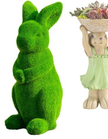 manhegari Osterhasen-Figuren | Grüne Hasenstatue, Osterhasen-Dekoration, wetterfeste Outdoor-Statue, Gartenskulpturen für Haustür, Korridor, Eingang