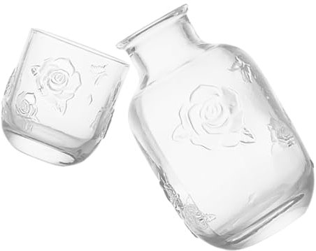 Alipis Glass Pot Cup Set Vintage Floral Design Bedside Water Carafe Fruit Juice Pitcher Desktop Flower Pot