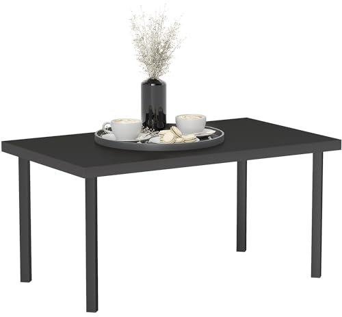 Outsunny Table Basse de Jardin rectangulaire, Table d'appoint de Patio avec Effet Grain de Bois, Cadre en métal, pour terrasse, Balcon, 95 x 55 x 46cm, Noir