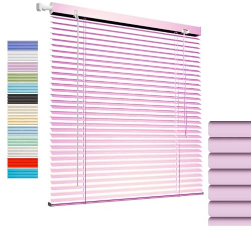 Aluminum Mini Blinds No Drill, 1 Slat Horizontal Venetian Window Blinds & Shades, Cordless Darkening Privacy Custom Blind for Indoor Windows Home Office Room Easy Install(Pink)