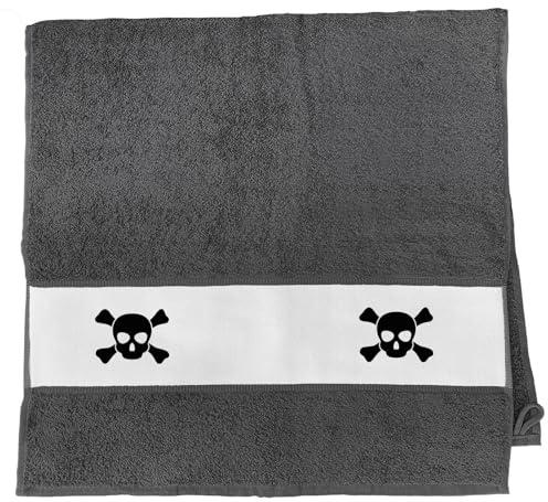 Huuraa Handtuch Pirat Totenschädel Geschenk | 50x100cm Graphite Baumwolle Handtuch Geschenkidee Graues Gästehandtuch mit Motiv Gästetuch Weich und Saugstark