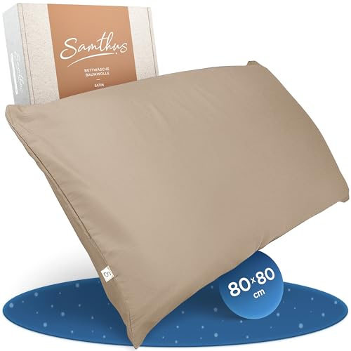 Samthus Kissenbezug 80x80 Baumwolle Satin - Oeko-Tex Made In Green - Taupe | Himmlisch weicher Schlaf mit atmungsaktivem Kopfkissenbezug - 1x Kissenhülle mit Reißverschluss - Satin Pillowcase