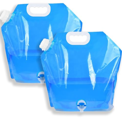 JAWAI 2 Stück Trinkblase 10L, Wasserkanister Faltbar, Wasserspender Kinder, Frischwassertank mit Dichtem Deckel Wasserkanister Mit Hahn, Ausdehnungsgefäß Trinkwasser für Outdoor Camping