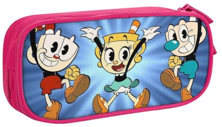 YINGD Cuphead Mugman Chalice Pencil Case Large Capacity Double-Layer Pen Bag School Stationery Pouch Organizer Office Supplies Pencase for Ki-IABW1458