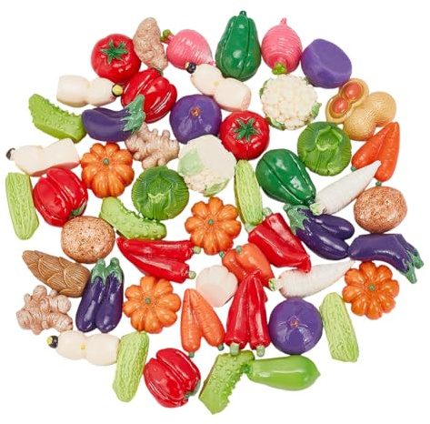 CRAFTYMELODY 50 Stück Kunstgemüse Aus Kunstharz Miniatur Gemüsefiguren Künstliche Tomaten Karotten Zwiebeln Pilze Kartoffeln Auberginen Gemüsedekorationen