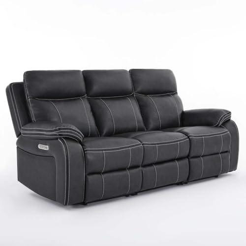 More4Homes VINSON ELECTRIC RECLINER 1+2+3 SEATER SOFA AIR LEATHER WITH SPEAKERS & USB-C CHARGING (Charcoal, 3 Seater)