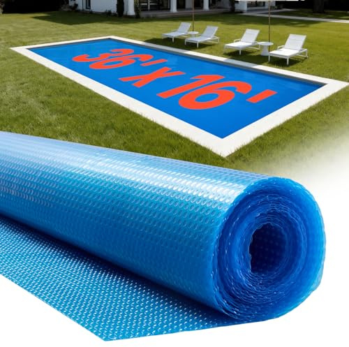 VEVOR Cubierta Solar para Piscina Rectangular, 10,97 x 4,88 m, con Material de Burbujas y PE, Absorción de Calor Durante el Día, Retención de Calor Durante la Noche, 0,3 mm de Grosor, Color Azul
