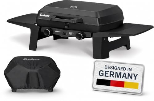 Enders® Gasgrill Urban II Tischgrill, Campinggrill, Balkongrill & mobiler Grill, 2 Edelstahlbrenner 4,4 kW, Grillen/Kochen/Backen, klappbar, inkl. Premium Wetterschutzhülle