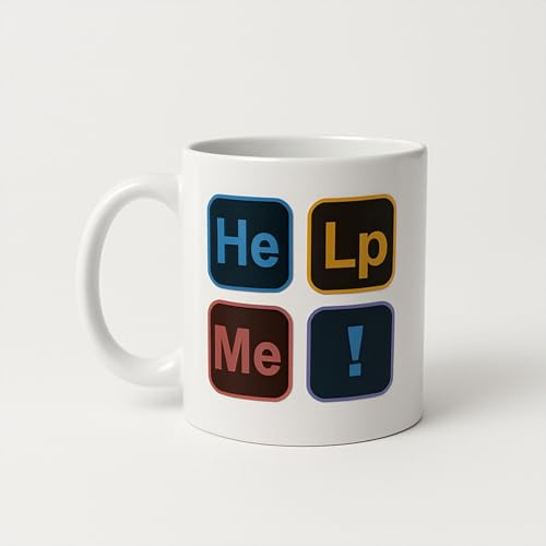 Silly Dog Designs - Funny Graphic Designer Mug – “Help Me!” Keyboard Style Coffee Cup – 11oz Ceramic Mug – Creative Office Desk Gift