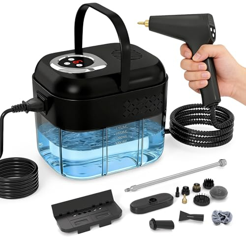 2500W Handheld Steam Cleaner,High Pressure Steam Cleaner,6 Levels Adjustable Handle,1.7L Water Tank,15s Heat Up and 13pcs Accessories,Portable Handheld Steamer for Car, Kitchen,Floor,Bathroom,Window