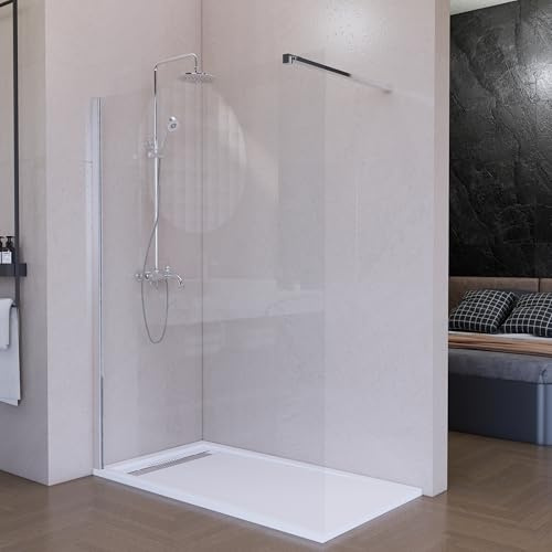 HOGAKIS Mampara de Ducha Fija Cromo 110 x 200 cm, Cristal Templado Transparente 8 mm con Tratamiento Antical, Panel Walk In Reversible para Baño Moderno