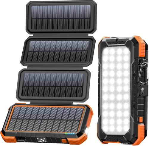 BLAVOR Chargeur solaire 20 000 mAh avec 4 panneaux solaires et sorties USB C, PD 18 W, charge rapide, batterie externe, chargeur portable pour extérieur, camping, randonnée, banque d'alimentation pour