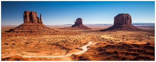 Wallario Küchenrückwand selbstklebend 115 x 50 cm, Motiv: Monument Valley unter blauem Himmel | Spritzschutz abwischbar & pflegeleicht