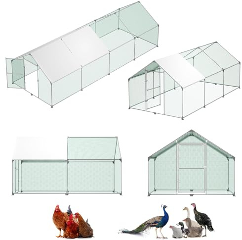 LZQ Hühnerstall Outdoor 3x8x2 m Freilaufgehege Hühner Verzinkter Stahlrahmen mit Dach & Tür Schloss, Geflügelstall PE-Abdeckung, Hühnergehege Hühnerhaus Hühnerkäfig für Kaninchen Vögel Kleintiere