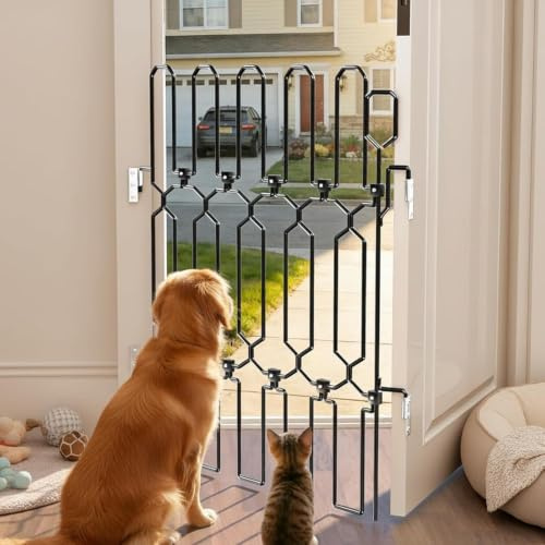 Retractable Metal Dog Gate for Front Doors & RVs, 30.7 Tall Bite-Proof Pet Dog Barrier, Space-Saving Wall-Mounted Front Door Gate for Indoor Use,Black-25.2in x 30.7in