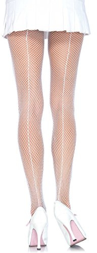 Leg Avenue Women's Fishnet Tights with Backseam, White, One Size