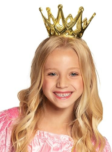 Boland 61591 - Krone Amy, 1 Stück, Größe ca. 9 cm, Gold mit Gummiband, aus glänzendem Kunststoff, Klettverschluss, Prinzessin, Prinz, Königin, König, Accessoire, Verkleidung, Karneval, Kostüm, Märchen