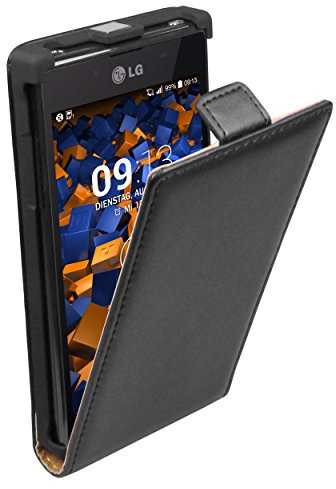 mumbi Echt Leder Flip Case kompatibel mit LG Optimus L7 Hülle Leder Tasche Case Wallet, schwarz