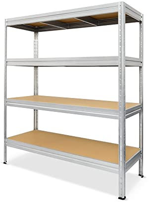 Steinbock Schwerlastregal Typ L - HxBxT 177 x 160 x 60 cm - verzinkt - 1.500 Tragkraft - Steckregal mit 4 höhenverstellbaren Böden - 375 kg Fachlast - Made in EU - Metallregal - Fachbodenregal