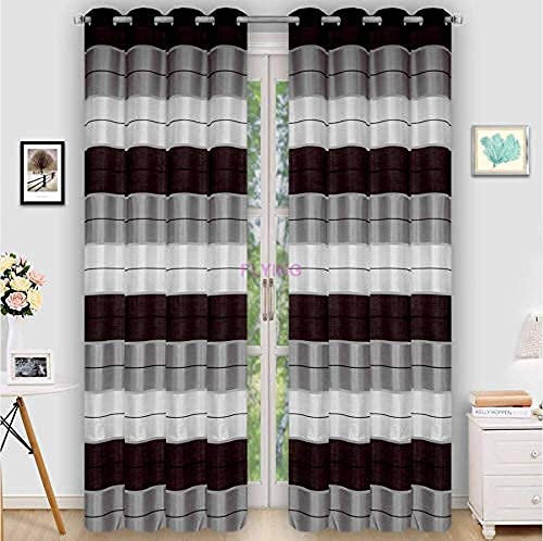 FKL DESIGN Home Deco Gardine Ösen- Vorhang - Halbtransparent Ösenvorhänge - Schlafzimmer Wohnzimmer Kinderzimmer - Vorhänge - Weich Fallende Gardinen - 2er Set 145x245 cm - Streifen Graubraun, AGV V2