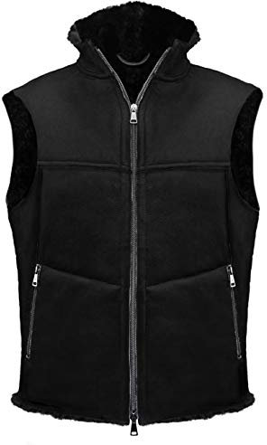CHRIST Herren Lammfellweste Lammfelle – sportliche, hochwertige Fellweste aus echtem Fell, auch ALS Reitweste, Outdoor-Weste oder Winterweste geeignet (50, Schwarz)
