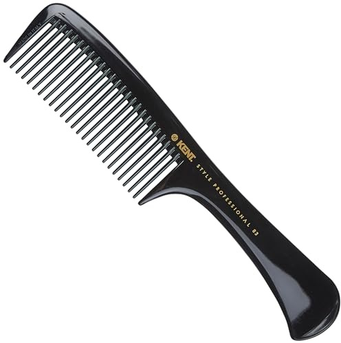 Kent SPC83 Black Salon-Style Barber Comb and Dressing Cutting Detangler with Wide Teeth - Professional Barber Wide Tooth Comb for Styling for Medium and Thick. Ergonomic Grip for Daily Use.