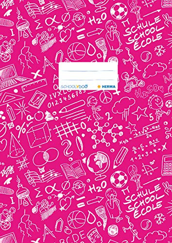 HERMA 19409 Heftumschlag A4 Schoolydoo Pink, Hefthülle mit Beschriftungsetikett aus strapazierfähiger & abwischbarer Polypropylen-Folie, Heftschoner für Schulhefte, farbig