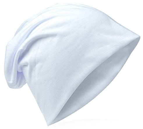 Miobo Slouch Beanie Mütze, Long, Unifarbe, Herren Damen, Weiss