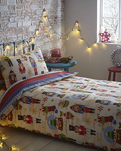 Christmas Nutcracker Kids Xmas Decorations Stocking Junior Quilt Duvet Cover and Pillowcase Toddlers Bedding Bed Set, Multi-Colour