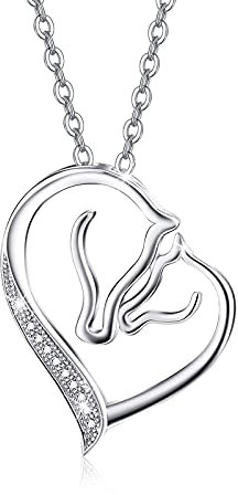 Collier Femme Collier en Argent 925 Bijoux Femme Pendentif Cheval chaîne Femme 18